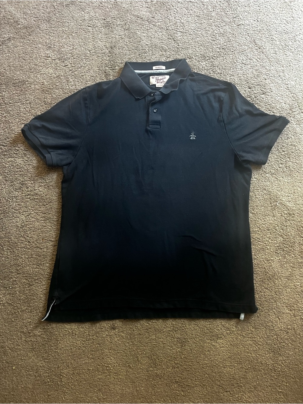 Original Penguin Black Short-Sleeve Polo. Navy Blue. 27” length x 23” wide.
